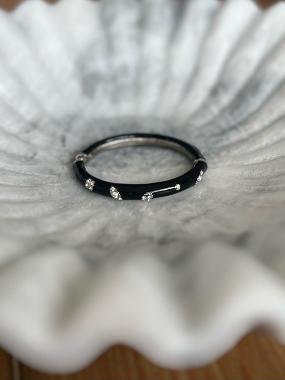 Black Crystal Accent Hinged Bangle Bracelet
